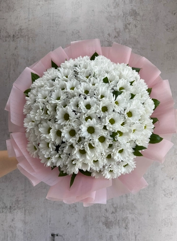Монобукет из белоснежных, пышных ромашковых хризантем! от интернет-магазина цветов в 