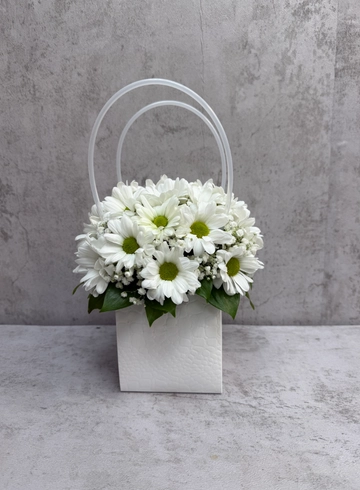 Хризантема в белой сумке от интернет-магазина цветов в 