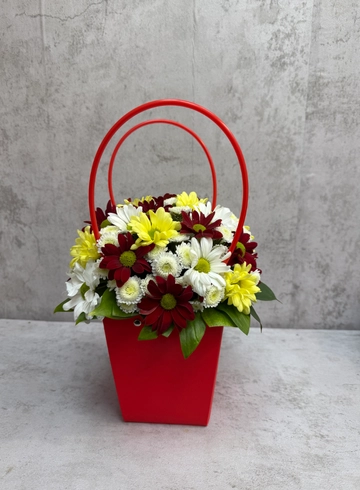 Хризантема в красной сумке от интернет-магазина цветов в 